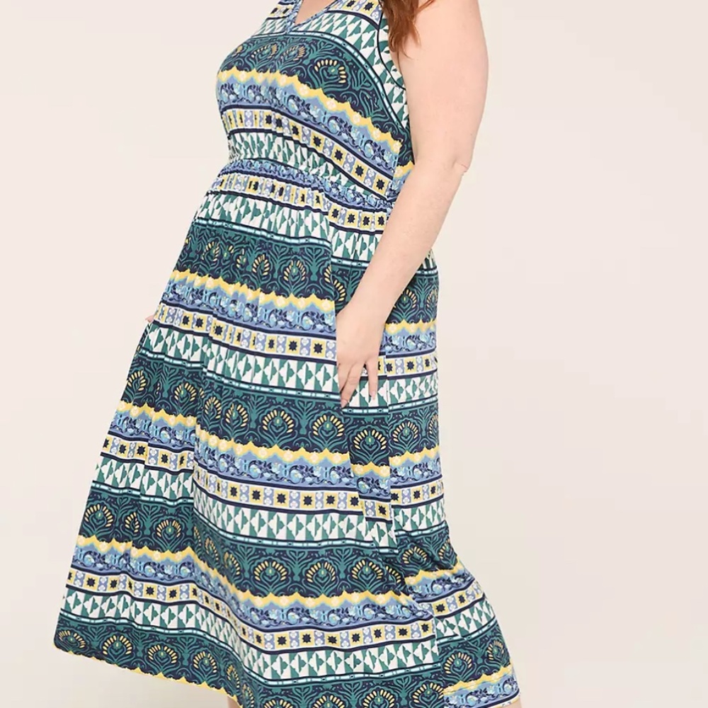 Green geo pattern maxi dress